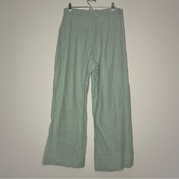 A+F Sloane Linen Blend Green Pleated Preppy Full Length Spring Summer Trousers - Picture 6 of 10